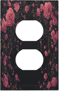 Outlet Covers Dark Background Red Rose Leaf 1 Gang Duplex Wall Plate Decorative Switch Plates Electrical Receptacle Faceplate Light Switch Cover for Bedroom living Room Decor