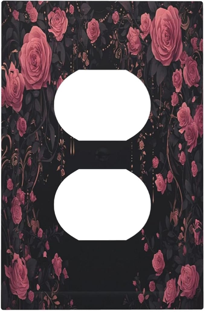 Outlet Covers Dark Background Red Rose Leaf 1 Gang Duplex Wall Plate Decorative Switch Plates Electrical Receptacle Faceplate Light Switch Cover for Bedroom living Room Decor