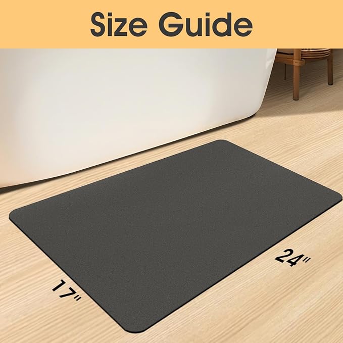 Ultra Thin Bath Mat, Upgrade Backing Non Slip Thin Bath Mats Fit Under Door, Quick Dry Ultra Absorbent Bathroom Rugs, Machine Washable Bath Rugs for Bathroom, Bathtub, Charcoal Gray/Solid/24"x17"
