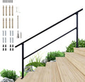 DIYHD 7 Step Handrail for Outdoor,Powder Coated Iron Stair Railing,Black Hand Rails for Indoor, Porch,Deck,1 Pack