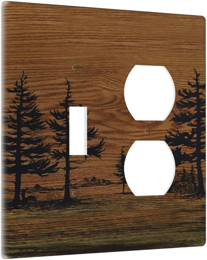 Decorative Outlet Covers Rustic Farmhouse Brown Board Pine Tree Wood Grain 2 Gang Duplex Light Switch Cover Plate Gfci Wall Plate Plug Switch Plate Covers for Bathroom Decor