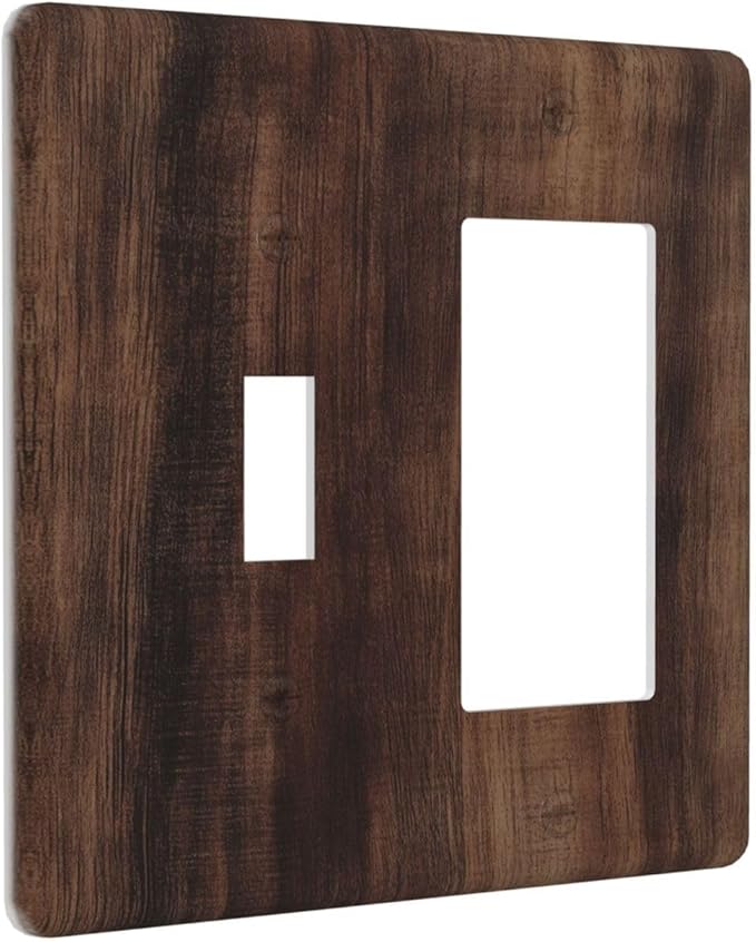 Decorative Outlet Covers Rustic Farmhouse Brown Wood Barn Door 2-Gang Combo Light Switch Cover Plate Single Toggle/Rocker Wall Plate Plug Switch Plate Covers for Bathroom Decor