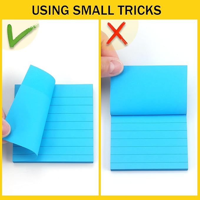 Eastern Wolf 8 Pads Lined Sticky Notes 3x3 Sticky Notes with Lines Self-Stick Note Pads 8 Bright Multi Colors, 85 Sheets/Pad
