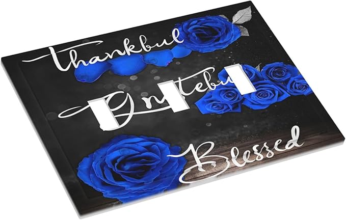 Light Switch Cover Blue Rose Thankful Grateful Blessed 3 Gang Wall Plate Triple Light Switch Plate Romantic Blue Floral Toggle Decorative Outlet Covers Electrical Switchplate for Home Decor