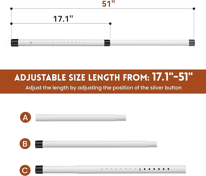 Sliding Door Security Bar, 17.1-51" Adjustable Lock Bar with Rubber Tips, 1.25" Thickened Metal for Sliding Window & Door, White, Fortify Your Home Entry Points