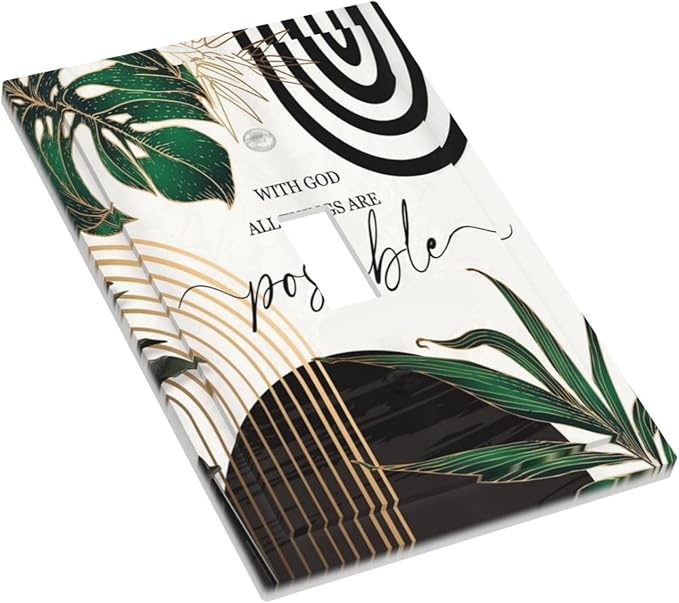 Boho Abstract Tropical Green Palm Leaf Mid Century Decorative Light Switch Cover 1 Gang Single Toggle Device Electrical Faceplate Switchplates Decorator Outlet Wall Plate for Office Home Decor