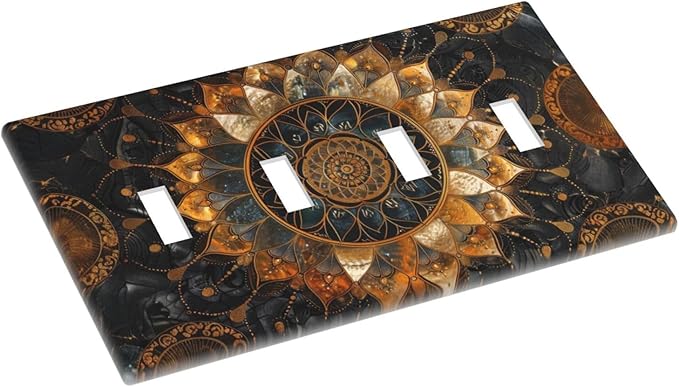 Cool Colorful Mandal Flowers Boho Floral Light Switch Covers Quad Toggle Electrical Faceplate 4 Gang Wall Plate Decorative Switch Plates for Bed Room Living Room Decor