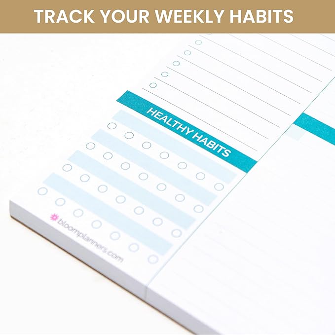 bloom daily planners Horizontal Weekly Tear-Off To Do List Planning Pad - Undated Notepad Organizer & Healthy Habit Tracker - 8.5” x 11” - Floral