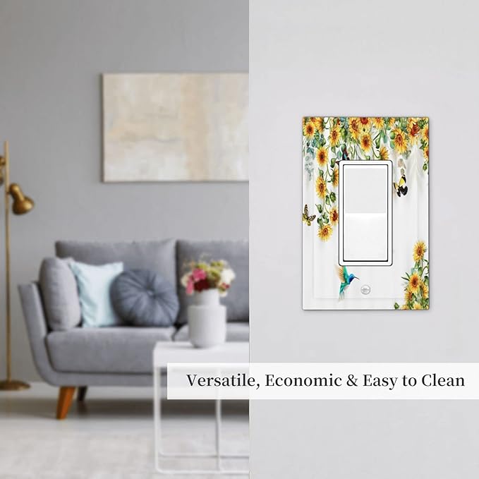 Yellow Sunflower Blue Hummingbird Butterfly Single Rocker Light Switch Cover Rustic Farmhouse Floral Plant 1 Gang Outlet Cover Decorative Gfci Electrical Wall Plate Dimmer Switchplate for Home