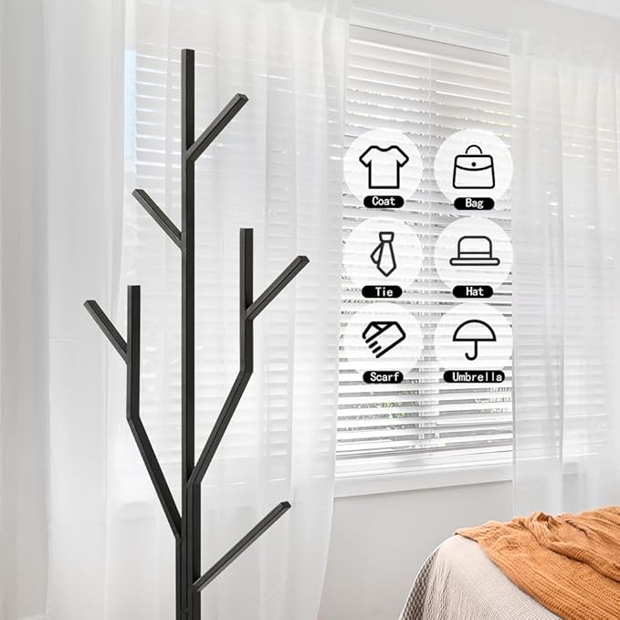 Marble Base Metal Clothing Coat Rack Stand for Hanging Clothes Bedroom Standing Rack Heavy Duty Coat Hanger Freestanding Tree Coat Racks Hallway Entrance Office Hats Coats Scarves Handbags