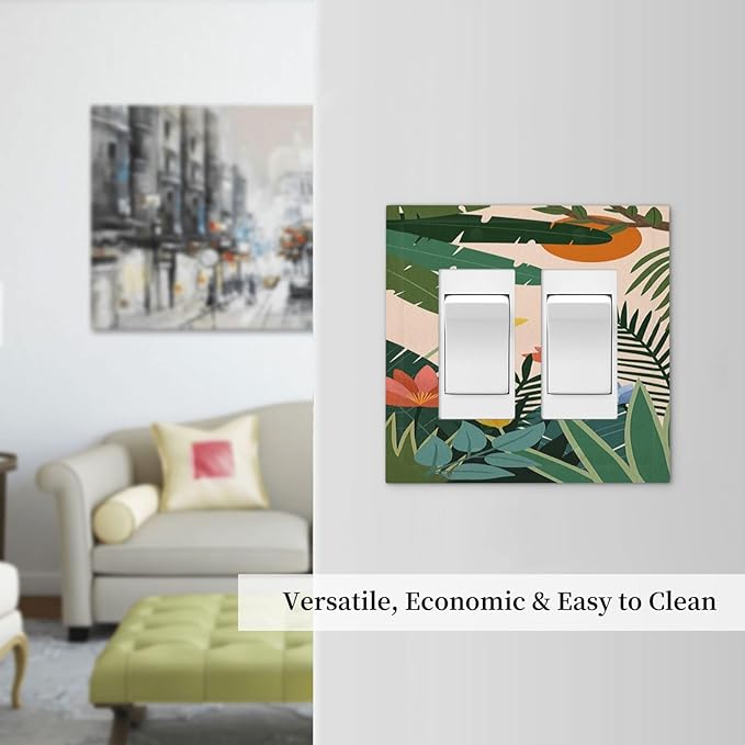 Decorative Outlet Covers Boho Tropical Plant Floral Pattern 2 Gang Double GFCI Rocker Electrical Wall Panels Light Switch Cover Plate for Bedroom Cabin Decor