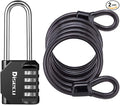 1 Pack disecu 4 Digit Combination Lock, 2.6 Inch Long Shackle Outdoor Waterproof Padlock with Heavy Duty Steel Cable for Bike, Gate, Fence (Black)