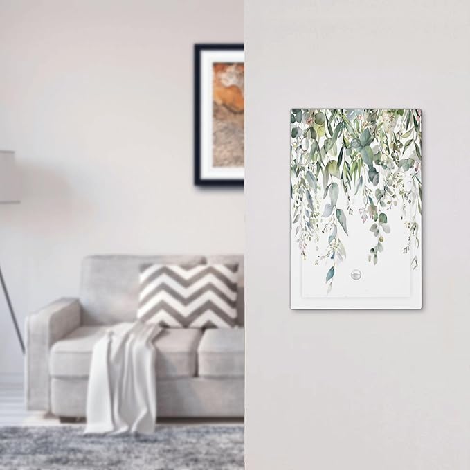 Sage Green Watercolor Eucalyptus Leaves Floral Flowers Light Switch Cover Plate 1 Gang No Device Blank Electrical Wall Plates Faceplate Decorative Switch Plate for Farmhouse Bed Room Decor