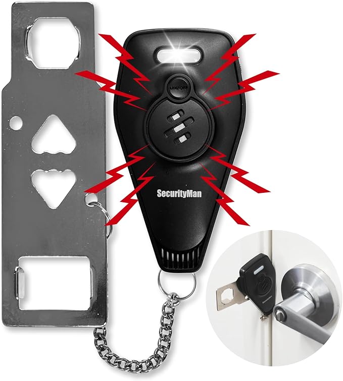 Door Security Bar & Portable Door Lock with Alarm (White) – High-Grade Iron Door Jammer & 130dB Alarm for Home, Apartment, Hotel & Travel Safety – (Black)