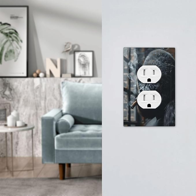Funny Animal Smoking Black Orangutan Outlet Covers 1 Gang Duplex Light Switch Cover Decorative Switch Plates Electrical Receptacle Faceplate Wall Plate for Farmhouse Home Office Decor
