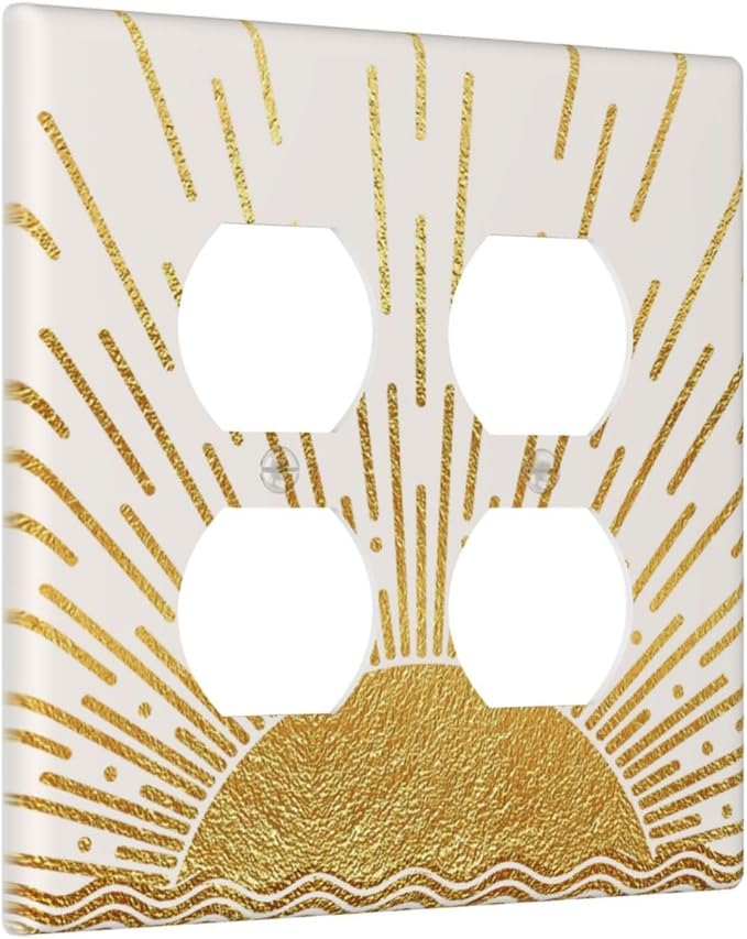 Mid Century Boho Golden Sun Sunrise Sunset Outlet Covers 2 Gang Double Duplex Decorative Light Switch Covers Electrical Wallplates Socket Faceplate for Bed Room Living Room Decor