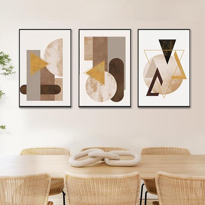 QKF Extra Large Framed Canvas Wall Art Geometric Minimalist Home Wall decor Living Room Bedroom Decoration Painting Tall wall Poster Printing 24" X 32" 3 Pieces