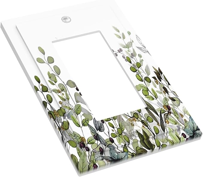 Watercolor Green Eucalyptus Leaves Plants Fruit Decorative Outlet Covers 1 Gang Single Rocker Light Switch Cover Plate Wall Plates GFCI Faceplate for Bed Room Living Room Decor