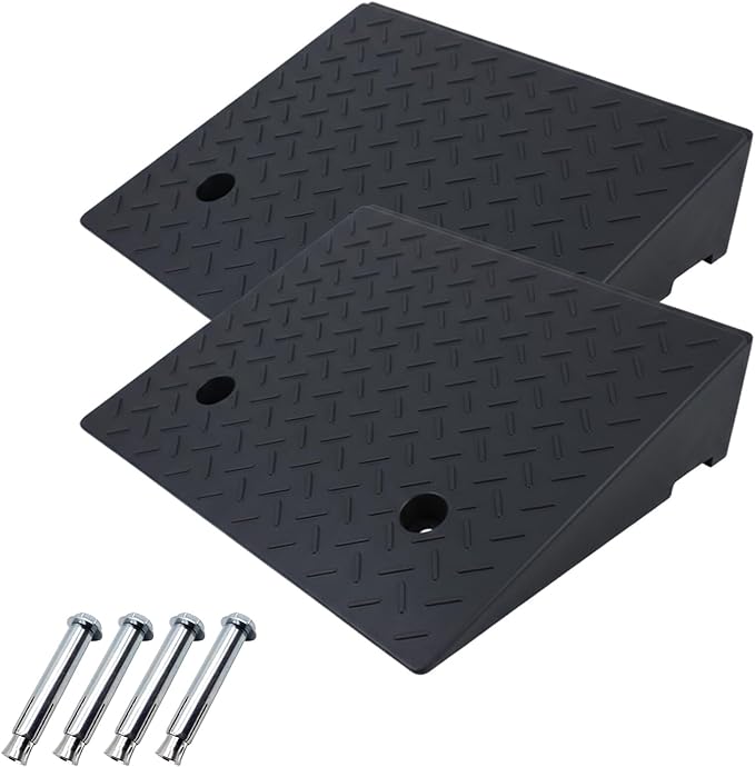 2 Pack 6'' Rise Rubber Curb Ramp Heavy Duty Loading Rubber Curb Ramps 3 Tons Driveway Ramp Car Slope Ramp for Loading Dock Bike Vehicle Warehouse Sidewalk Wheelchair (6" H)
