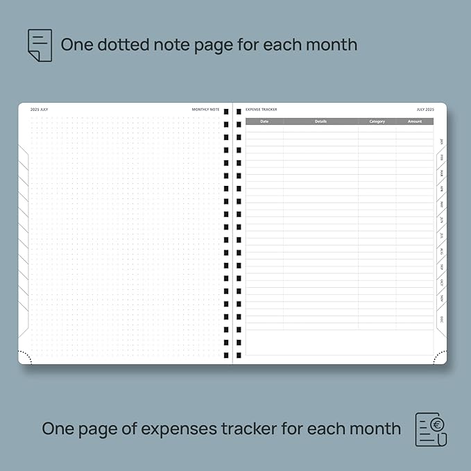 POPRUN Monthly Planner 2026-2027 (Large 8.5" x 10.5") 18 Months Calendar (Jan 2026 - Jun 2027) - 4 Pages per Month with Expense & Notes, Stair-like tabs, Leather Cover, Sunday Starts - Grey