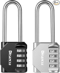 2 Pack disecu 2.6 Inch Long Shackle Combination Lock, 4 Digit Outdoor Waterproof Padlock for School Gym Locker, Sports Locker, Storage Unit, Gate, Fence, Toolbox, Cabinet (Black and Silver)