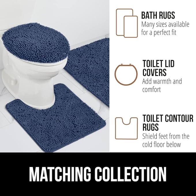 GORILLA GRIP Bath Rug Mat 42x24, Soft Absorbent Chenille, Quick Dry Microfiber Mats, Rubber Backing Washable Shower Floor Rugs, Bathmat Runner, US Designed Bathroom Home Decor Accessories Navy Blue