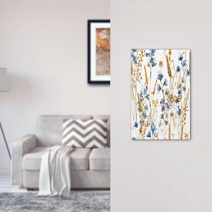 Vintage Wildflower Blue Gold Country Fall Wheat Floral Light Switch Cover Plate 1 Gang No Device Blank Electrical Wall Plates Faceplate Decorative Switch Plate Covers for Bedroom Living Room Decor