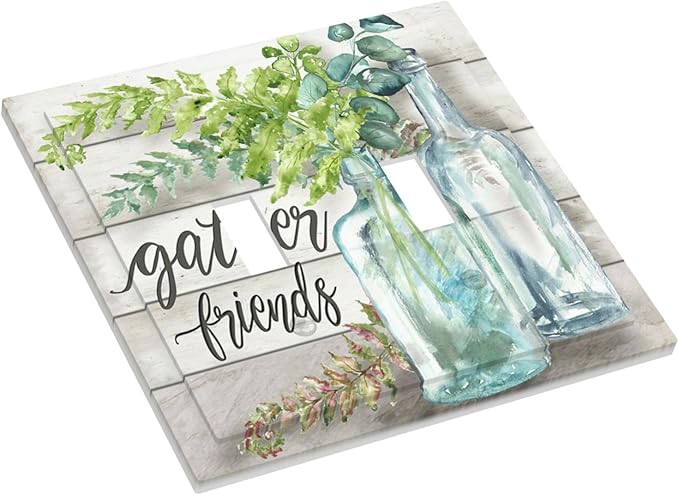 Light Switch Cover Watercolor Modern Flower 2 Gang Wall Plate Double Light Switch Plate Floral Plant Wood Toggle Decorative Outlet Covers Electrical Switchplate for Farmhouse Bathroom Decor