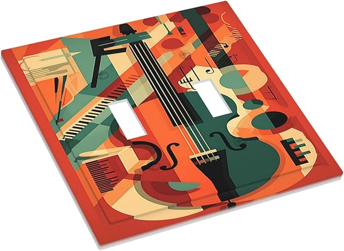 Decorative Switch Plates Violin Abstract Jazz Colorful Painting 2 Gang Double Toggle Outlet Light Switch Cover Wall Plate Electrical Faceplate for living Room Office Decor