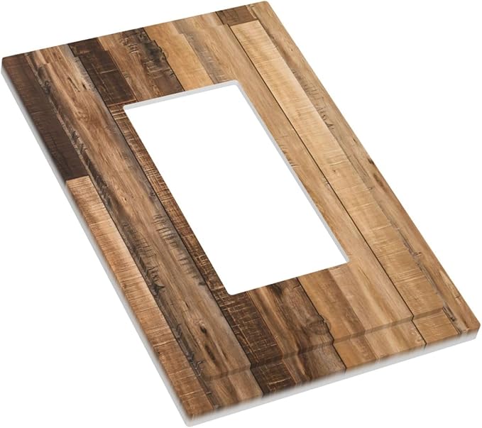 Rustic Brown Wood Splicing Vintage Dark Oak Print Decorative Outlet Covers 1 Gang Single Rocker Light Switch Cover Plate Wall Plates GFCI Faceplate for Farmhouse Home Decor