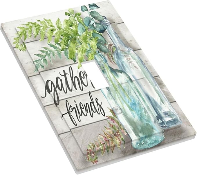 Light Switch Cover Watercolor Modern Flower 1 Gang Wall Plate Cover Floral Plant Wood Single Toggle Outlet Covers Decorative Switchplate Electrical Faceplate for Farmhouse Bathroom Decor