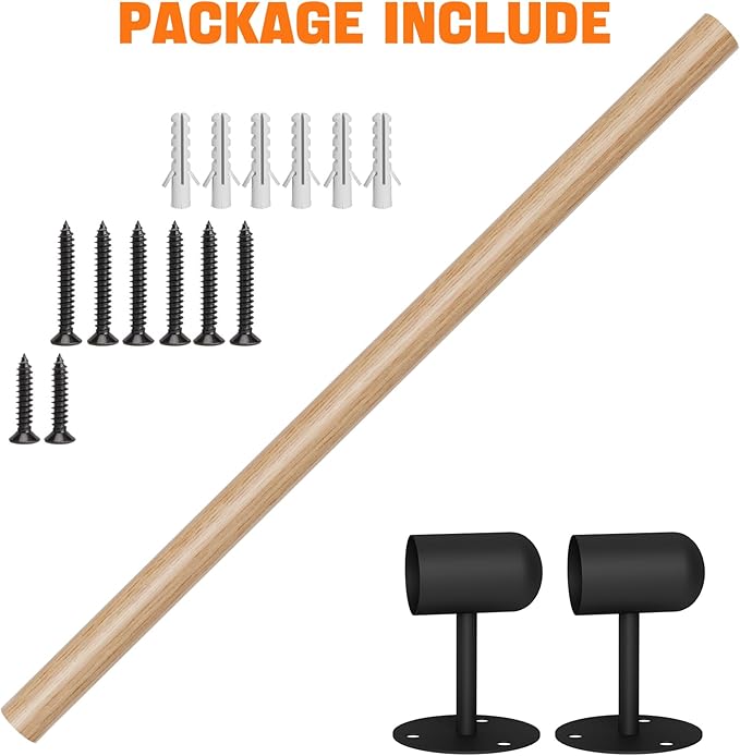 2FT Round Wooden Stair Handrail,Indoor Staircase Handrail,Wall Mount Support Stair Railings, Non-Slip Safety Corridor,Lofts,Patio,Guardrail,Home Wood Hand Railings for Elderly,Children,Disable People