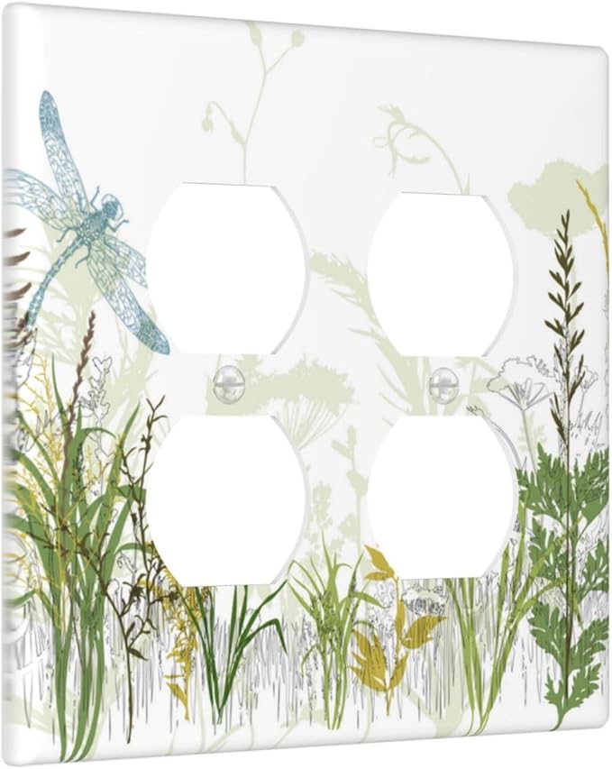 Wild Flower Dragonfly 2 Gang Duplex Light Switch Cover Plates Decorative Electric Outlet Covers Decorator Wall Switch Plate Receptacle Plug Covers 4.6 * 4.5 Inches