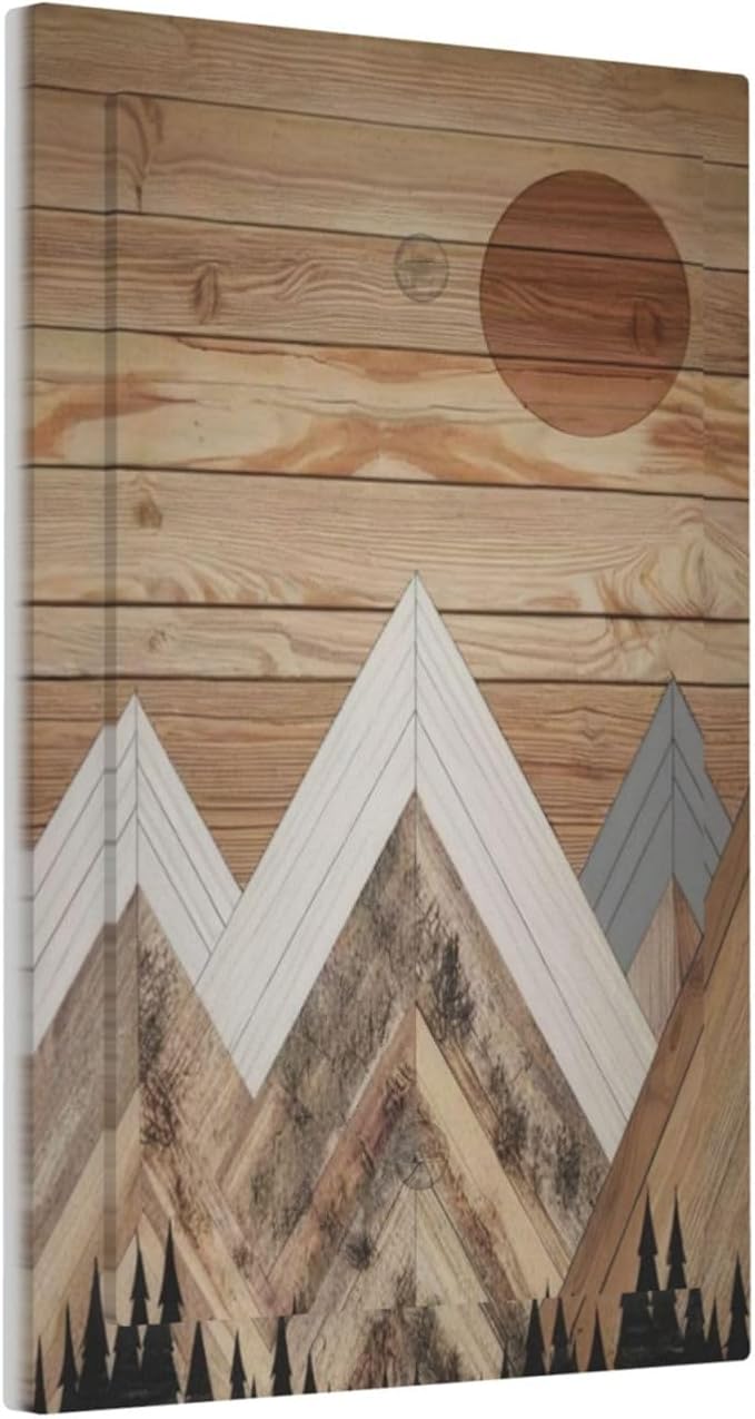Wooden Planks Mosaic Snow Mountain Sun Light Switch Cover Plate 1 Gang No Device Blank Electrical Wall Plates Faceplate Decorative Switch Plate for Farmhouse Home Decor