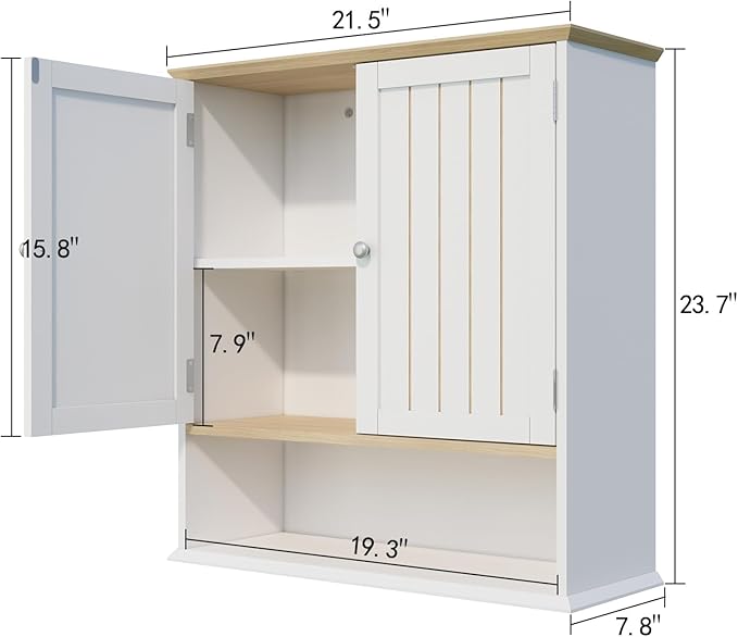 Over The Toilet Bathroom Wall Cabinet with 2 Doors & Open Shelf – Space Saving Medicine Cabinet, Wooden Wall Mounted Storage Cupboard for Bathroom Organization White