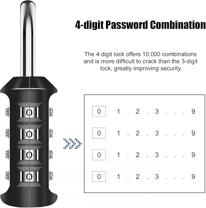 Combination Lock Waterproof 4 Digit Padlocks with Combination Code, Zinc Alloy Combination Lock for Door, Tool Boxes, Schools, Gym, Garden, Fences, Reel Cabinet & Storage, Black (1PCS)