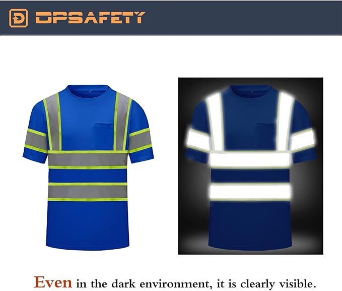 High Visibility Shirts Quick Dry Safety T Shirts with Reflective Strips and Pocket Short Sleeve Mesh Hi Vis Construction Work Class 2 Shirt for Men/Women Blue,6XL