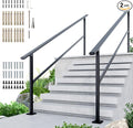 DIYHD 8 Step Handrail for Outdoor,Powder Coated Iron Stair Railing,Black Hand Rails for Indoor, Porch,Deck,2 Pack