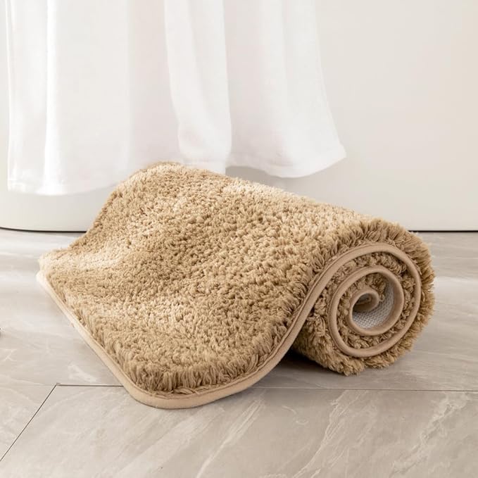 MIULEE Non Slip Small Bathroom Rug - Camel (16x24), Absorbent Thick Soft Microfiber Bath Mat, Machine Washable, Plush Carpet for Tub & Shower