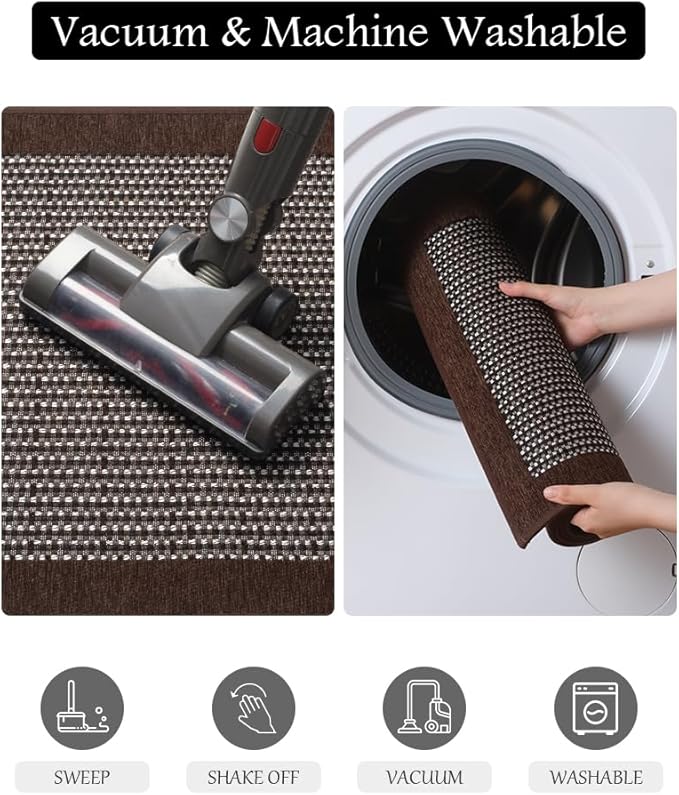 PADOOR Kitchen Mats for Floor, Kitchen Rugs Non Slip Washable, Rubber Backed Kitchen Runner Super Absorbent Kitchen Floor Mat Sink Rug, 20”x47” Dark Brown
