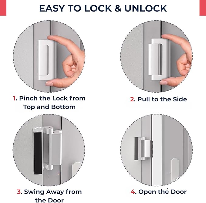 Door Reinforcement Lock - Home Security Child Proof Door Lock withstands 800 lbs, for Inward Swinging Doors, Door Locks for Kids Safety, Prevents Unauthorized Entry, Home Defense, 2-Pack