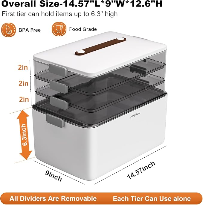 funest 4-Tier Medicine Storage Box Cabinet, Empty First Aid Kit Portable Medical Supply Organizer with Leather Handle for Home