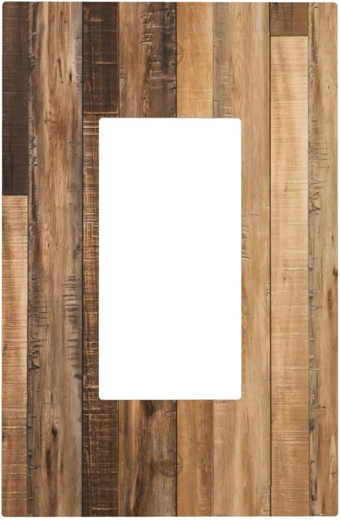 Rustic Brown Wood Splicing Vintage Dark Oak Print Decorative Outlet Covers 1 Gang Single Rocker Light Switch Cover Plate Wall Plates GFCI Faceplate for Farmhouse Home Decor