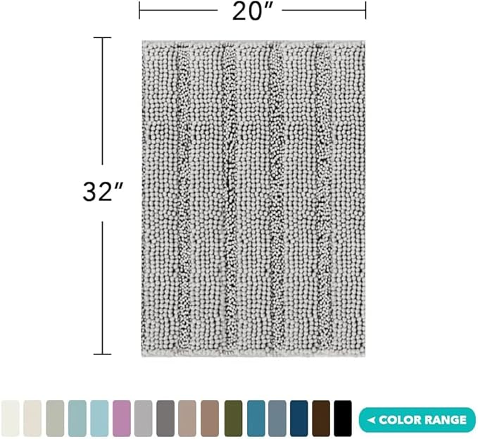 Turquoize Chenille Bath Mat - Shaggy Non Slip Bath Rug, 20"x 32", Dove