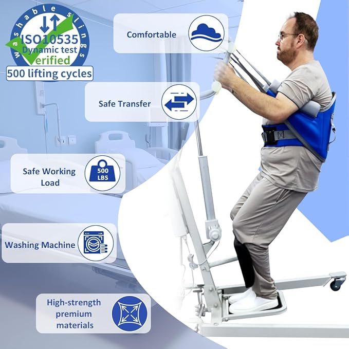 Sit to Stand Lift Patient Aid Padded Sling and Stand Assist with Back Support,Patient Lift Sling Works with Most Mobility Aids & Equipment (Medium)