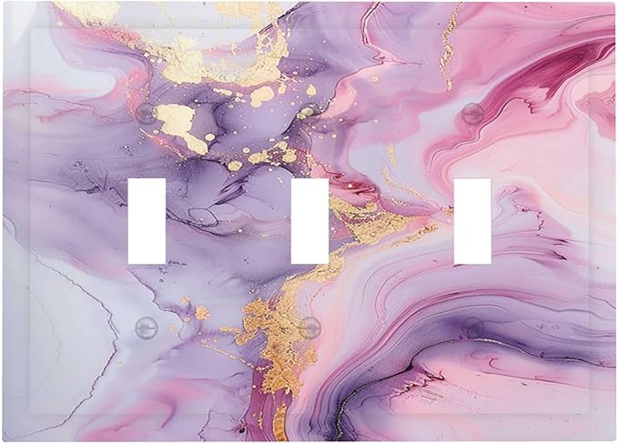 Decorative Switch Plates Pink Marble Abstract Purple Gold Texture 3 Gang Wall Plate Triple Toggle Light Switch Cover Faceplate Electrical Wall Panels for Bathroom living Room Decor