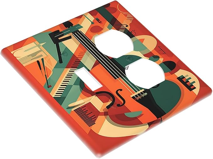 Wallplates Violin Abstract Jazz Colorful Painting 1 Toggle 1 Duplex Switch Plate Electrical GFCI Faceplate Decorative Light Switch Covers for living Room Office Decor