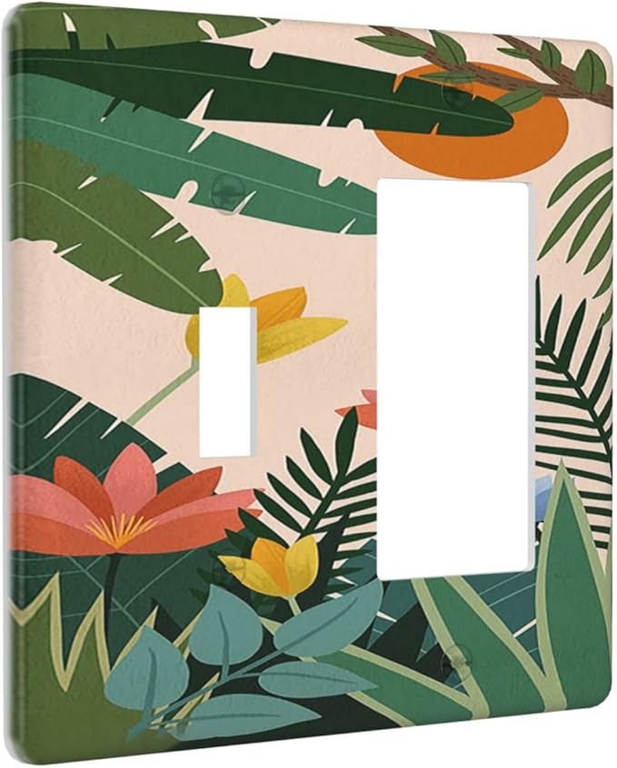 Outlet Covers Boho Tropical Plant Floral Pattern 1 Toggle 1 Rocker Combination Decorative Wall Plate Electrical Switch Plates Light Switch Cover Plate for Bedroom Cabin Decor