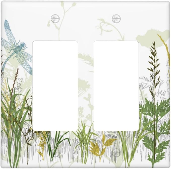 Wild Flower Dragonfly 2 Gang Rocker Light Switch Cover Plates Decorative Electric Outlet Covers Decorator Wall Switch Plate Receptacle Plug Covers 4.6 * 4.5 Inches