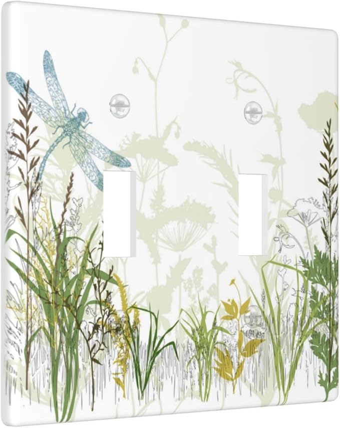 Wild Flower Dragonfly 2 Gang Toggle Light Switch Cover Plates Decorative Electric Outlet Covers Decorator Wall Switch Plate Receptacle Plug Covers 4.5 * 4.5 Inches